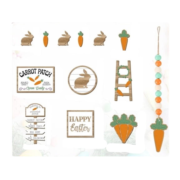 MXTPOV Easter Tiered Tray Decorations Set, Wood Beads Easter Bunny Carrots Decor, Spring Easter Wood Signs for Farmhouse Kitchen Table Decor, Home Decor