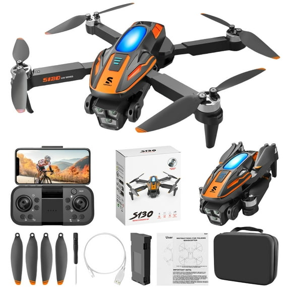 MXTPOV FPV Drone with ESC Dual Camera, Brushless Motor Drone with Cool Lights, Obstacle Avoidance, Foldable RC Quadcopter Drone with Optical Flow Positioning