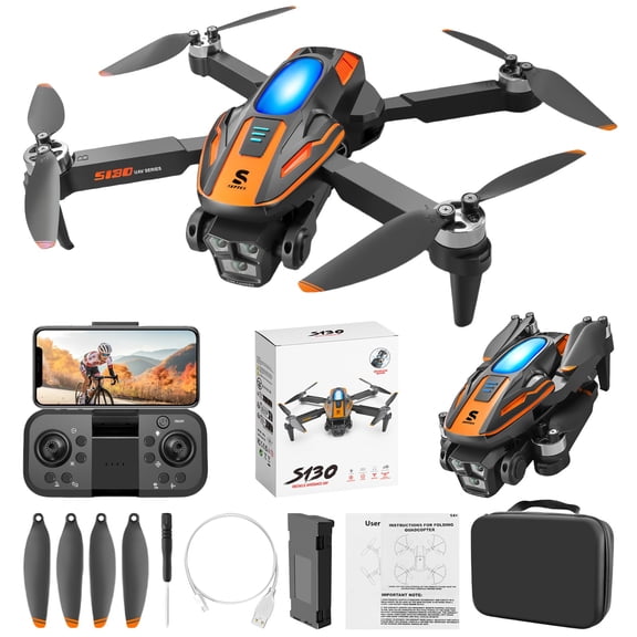 MXTPOV FPV Drone with ESC Dual Camera, Brushless Motor Drone with Cool Lights, Obstacle Avoidance, Foldable RC Quadcopter Drone with Optical Flow Positioning