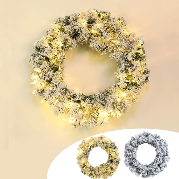 MXTPOV Flocked Christmas Wreath with LED Lights, Snowy Wreath, Christmas Wreaths for Front Door Party Wedding, Home Decor, 11.8 inch