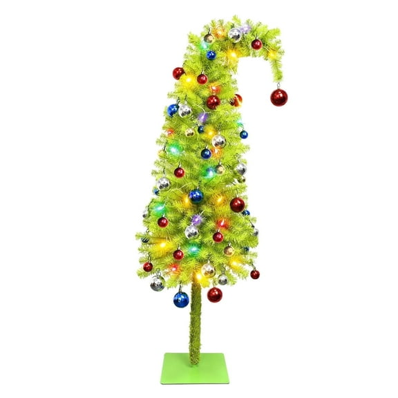 MXTPOV Green Christmas Tree Artificial Crooked Neck Christmas Tree with LED Lights Xmas Tree Exquisite Christmas Decorations Home Decor, 3FT