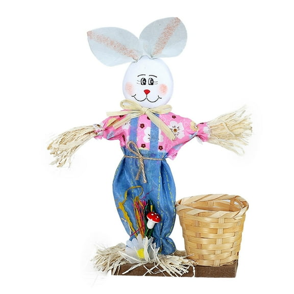 MXTPOV Handmade Scarecrow Rabbit Ornaments for Table Decor, Creative Easter Bunny Decor with Basket, Easter Decorations, Easter Basket Stuffers, Home Decor