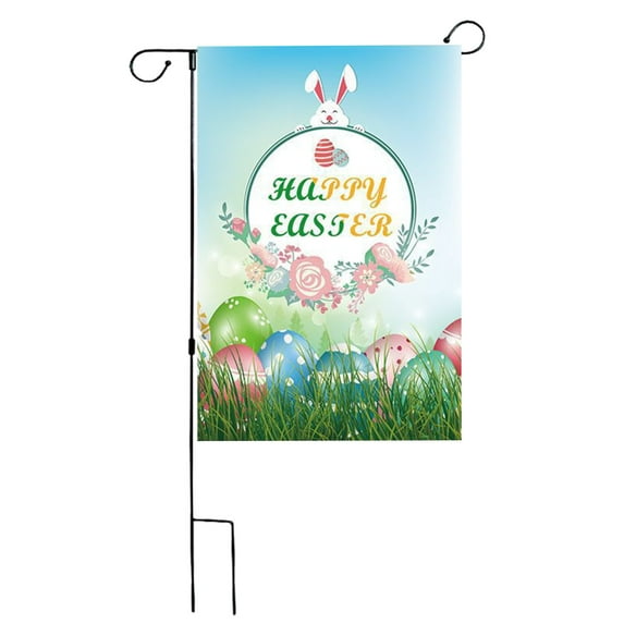 MXTPOV Happy Easter Garden Flags, Cute Bunny Easter Eggs Pattern Garden Flags for Outside, Easter Decorations, Easter Garden Flag, Home Decor, 14x18 Inch