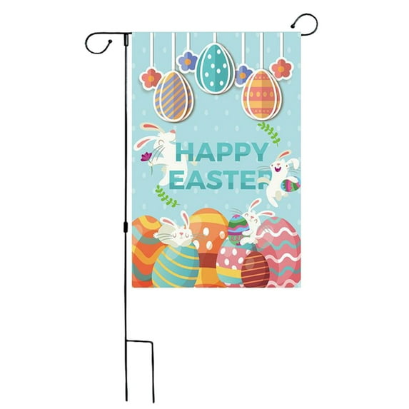 MXTPOV Happy Easter Garden Flags, Cute Bunny Easter Eggs Pattern Garden Flags for Outside, Easter Decorations, Easter Garden Flag, Home Decor, 14x18 Inch