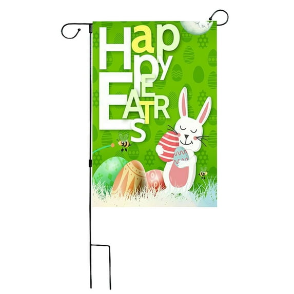 MXTPOV Happy Easter Garden Flags, Cute Bunny Easter Eggs Pattern Garden Flags for Outside, Easter Decorations, Easter Garden Flag, Home Decor, 14x18 Inch