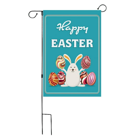 MXTPOV Happy Easter Garden Flags, Cute Bunny Easter Eggs Pattern Garden Flags for Outside, Easter Decorations, Easter Garden Flag, Home Decor, 14x18 Inch