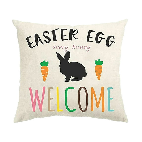 MXTPOV Happy Easter Pillow Covers 18x18, Cute Rabbits Easter Eggs Pillow Covers for Couch Sofa, Easter Decorations, Decorative Throw Pillow Covers for Home Decor