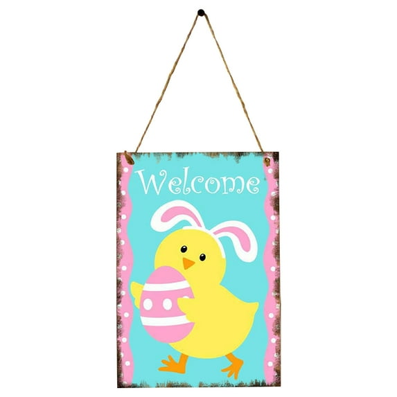 MXTPOV Happy Easter Wooden Signs, Easter Eggs Cute Bunny Chicks Signs Hanging for Wall Decor, Welcome Sign for Front Door, Easter Decorations, Home Decor