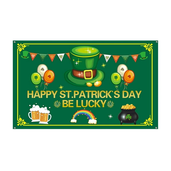 MXTPOV Happy St.Patrick's Day Banner, Green Shamrock Hat Backdrop for Garden Party Home Decor, St Patricks Day Decorations, Lucky Irish Decor Flag Yard Signs