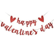 MXTPOV Happy Valentine's Day Banner, Red Valentine's Day Bunting Banner with Glitter Heart Signs ,Valentine Banner for Home Decor, Valentines Day Decorations