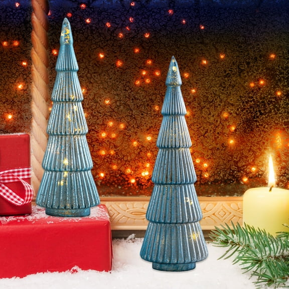 MXTPOV Luminous Christmas Tree, Crystal Christmas Tree with LED Lights, Glass Christmas Tree Night Light, Blue Christmas Decorations for Party Home Decor, 10.2inch