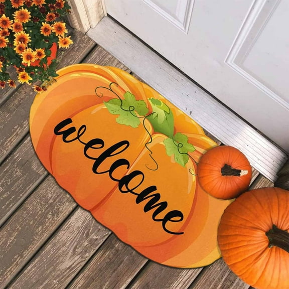 MXTPOV Orange Pumpkin Door Mat Pumpkin Rug Outdoor Halloween Decorations Pumpkin Doormat Pumpkin Welcome Mat Pumpkin Floor Mat Home Decor 23.6*15.7 in