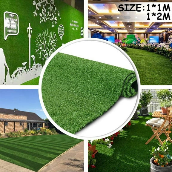 MXTPOV Outdoor Artificial Turf Green Artificial Grass Carpet Realistic Fake Grass Deluxe Turf Replacement Artificial Grass Turf Large Turf Outdoor Rug Patio Lawn Decoration 2 Sizes Optional