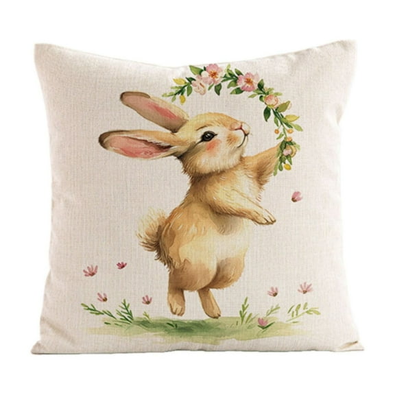 MXTPOV Pillow Covers 18x18, Cute Rabbits Easter Garland Pillow Covers for Couch Sofa, Easter Decorations, Decorative Throw Pillow Covers for Home Decor