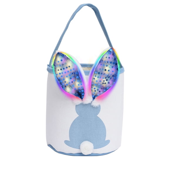 MXTPOV Plush Easter Basket with LED Lights, Luminous Easter Baskets for Party Favors, Easter Decorations Candy Bags, Home Decor