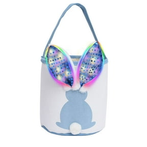 MXTPOV Plush Easter Basket with LED Lights, Luminous Easter Baskets for Party Favors, Easter Decorations Candy Bags, Home Decor