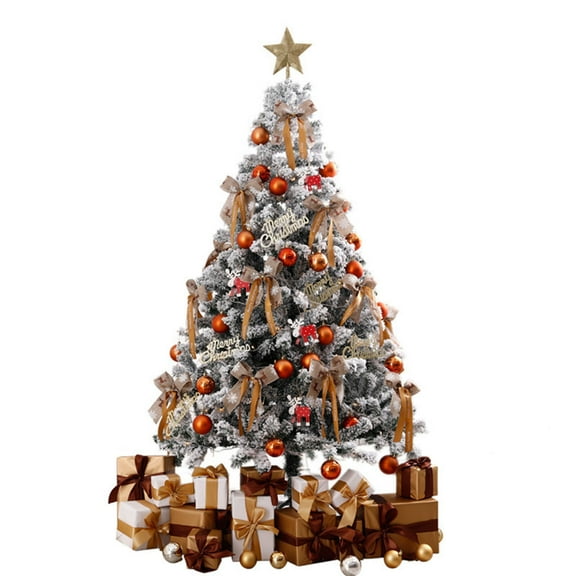MXTPOV Pre-lit Christmas Tree with String Lights, Artificial Flocked Christmas Tree with Balls Bows Ornaments, Green Christmas Decorations for Party Home Decor, 3FT