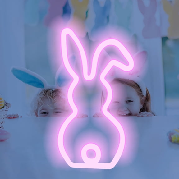 MXTPOV Rabbit Shaped Neon Lights, Cute Easter Bunny LED Lights for Windows Party, Exquisite Easter Lights for Wall Decor, Easter Decorations