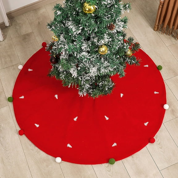 MXTPOV Red Plush Christmas Tree Skirt with Colour Felt Balls Christmas Decorations 48 in Christmas Tree Skirt Christmas Tree Printed Decorations for Christmas Holiday Party Home Decor