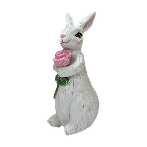 MXTPOV Resin Easter Bunny Ornament, Cute Rabbit Rose Figures Ornaments for Party Desk Decor, Easter Decorations, Spring Decor Home Decor