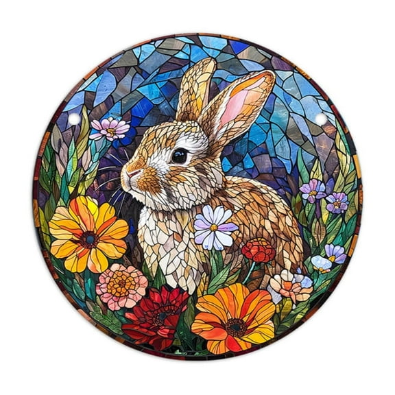 MXTPOV Round Suncatcher Ornaments for Window Wall Door, Cute Bunny Easter Eggs Suncatchers for Party, Easter Decorations Christmas Decor, Home Decor