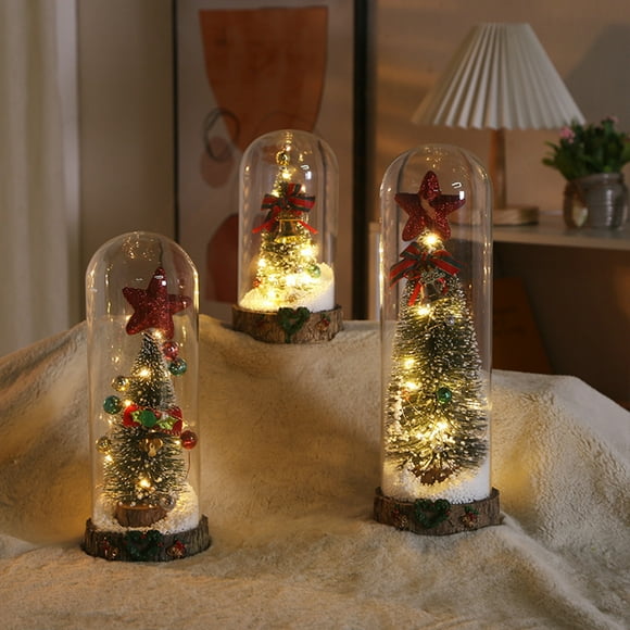 MXTPOV Small Christmas Tree with Glass Dome, Artificial Christmas Tree with String Lights, Xmas Tree Night Light, Fairy Lights Christmas Decorations, 12 inch