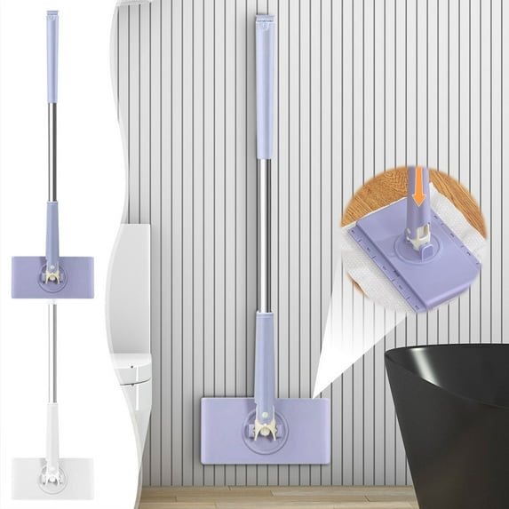 MXTPOV Small Floor Mop Semi-automatic Clip-on Dust Mop Household Matched with Wet/Dry Paper Towel Disposable Mops for Floor Cleaning Household Cleaning Supplies 2 Colors Optional