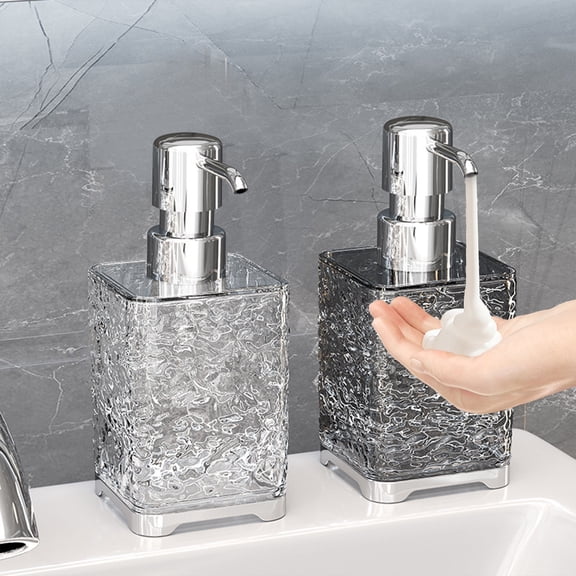 MXTPOV Soap Dispenser with Electroplated Pump Head Square Foaming Soap Dispenser Transparent Water Ripple Design Plastic Refillable Liquid Soap Lotion Dispensers