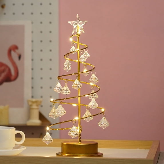 MXTPOV Spiral Christmas Tree with LED Lights, Iron Small Christmas Tree with Crystal Ornaments, 12.9 inch Exquisite Christmas Decorations for Party Tabletop Bedroom Home Decor