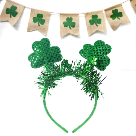 MXTPOV St.Patrick's Day Headbands, Green Shamrock Hats Headband, St Patricks Day Decorations Headwear Accessories, Glitter Hair Bands for Party Adults