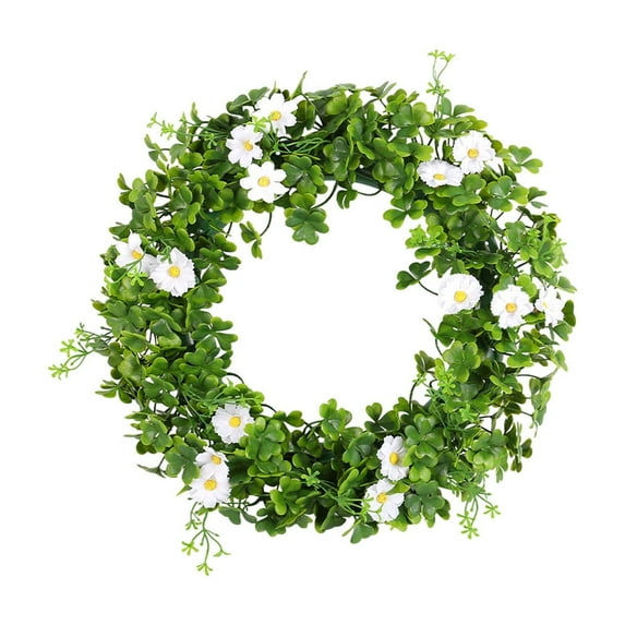 MXTPOV St Patricks Day Decor Wreath, Green Shamrock Leaves Wreaths for Front Door, St Patricks Day Decorations, White Flowers Wreath for Party Wall Decor, Home Decor