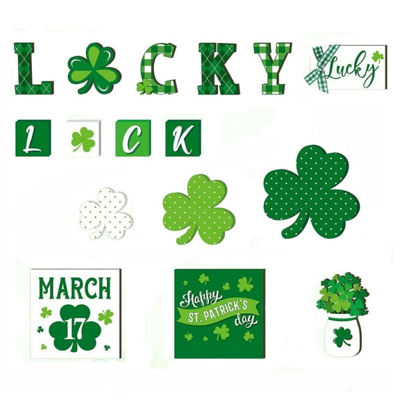 MXTPOV St Patricks Day Decorations, St. Patrick's Day Tiered Tray Wooden Decorative Tabletop Ornaments Irish Holiday Decor ,Home Decor