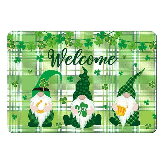 MXTPOV St Patricks Day Floor Mats, Clovers Gnomes Rug Non-slip, Front Door Mat for Indoor Outdoor, St Patricks Day Decorations Door Mat, Home Decor, 15.7x23.6 in