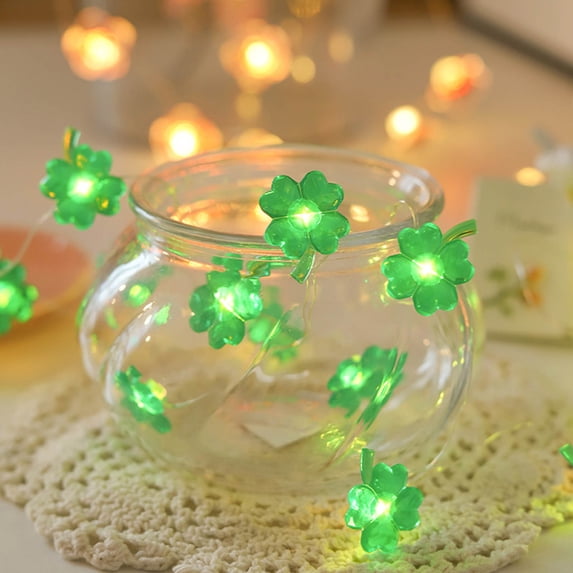 MXTPOV St Patricks Day LED Lights, 9.84Ft Green Shamrocks Lights, 30 Lights Battery Powered String Lights for Party, St Patricks Day Decorations, Home Decor