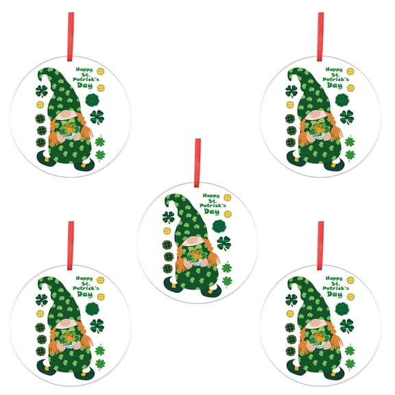 MXTPOV St Patricks Day Ornaments for Tree, 5pcs Green Gnome Shamrock Printed St Patricks Day Decorations, Clear Acrylic Ornaments Hanging for Party Backpack, Home Decor