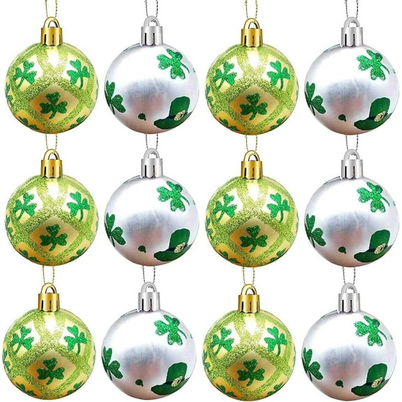 MXTPOV St Patricks Day Ornaments for Tree, Glitter Shamrocks Pattern Balls, St Patricks Day Decorations, St Patricks Day Accessories Ball Hanging for Party Home Decor