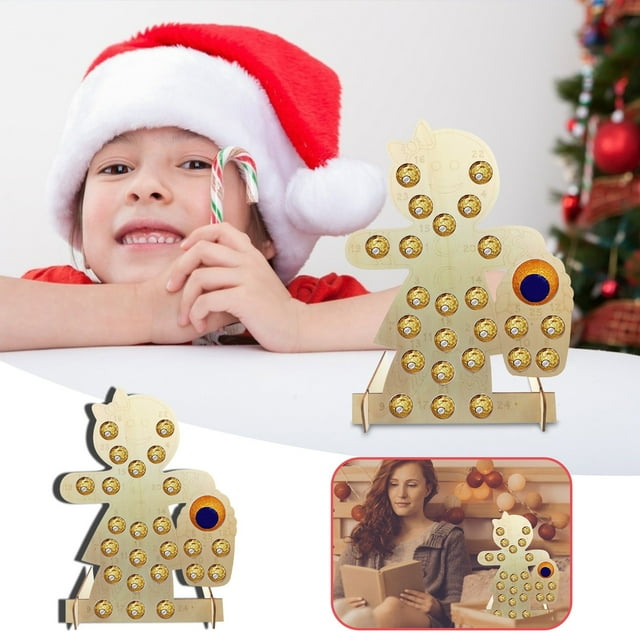 MXTPOV Wooden Advent Calendar Christmas Party Chocolate Frame Decoration Wooden Countdown Calendar Cute Smile Doll for Family Friend Kids