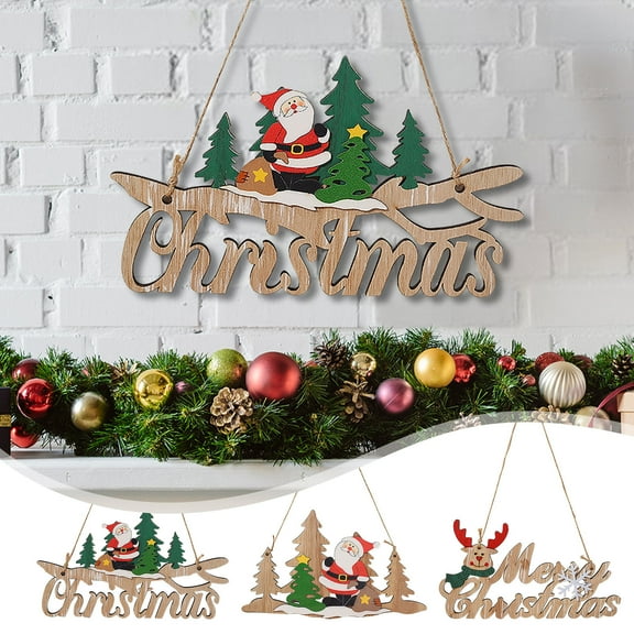 MXTPOV Wooden Christmas Decor Merry Christmas Sign Christmas Tree Decorations Santa Claus Christmas Deer Christmas Ornaments with Hanging Rope for Christmas Holiday Indoor Outdoor