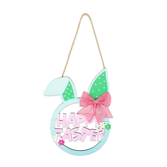 MXTPOV Wooden Happy Easter Signs for Front Door, Cute Bunny Easter Eggs Wreath Sign for Wall Decor, Welcome Sign for Front Door, Easter Decorations, Home Decor