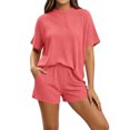 thumbnail image 1 of MXUIKV 2 Piece Sets for Women Summer Ribbed Loose Fitted Crew Neck T-Shirts Elastic Waist Shorts with Pockets(X-Large,Watermelon Red), 1 of 5