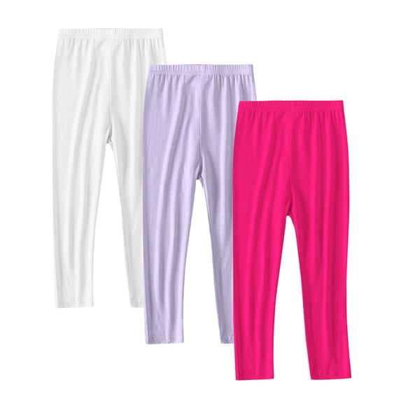 MXUIKV 3 Pack Girls Kids Leggings Pants Lightweight Elastic Waist Stretchy Tight Fitted Full Length Trousers(4-5 Years,Purple)