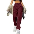 thumbnail image 1 of MXUIKV Cargo Pants Women Straight Leg Elastic Waist Loose Fitted Plus Size Button Trousers with Multi Pockets(Small,Wine), 1 of 7