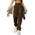thumbnail image 1 of MXUIKV Cargo Pants Women Straight Leg Elastic Waist Loose Fitted Plus Size Button Trousers with Multi Pockets(X-Large,Brown), 1 of 7