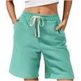 thumbnail image 1 of MXUIKV Casual Shorts for Women 9 Inch Inseam Drawstring Elastic Waist Short Pants with Pockets Solid Color, 1 of 6