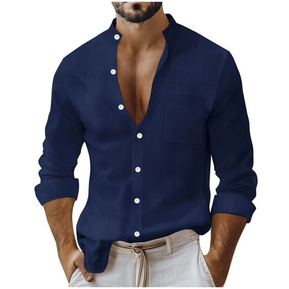 MXUIKV Cotton Linen Shirts Long Sleeve Lightweight Button down Shirts for Men Vacation Beach Shirts