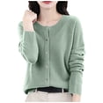 thumbnail image 1 of MXUIKV Crewneck Sweaters for Women Long Sleeve Fall Fashion Fitness Knitted Tunic Stretchy Loose Fitted Womens Blouses Solid Color, 1 of 5