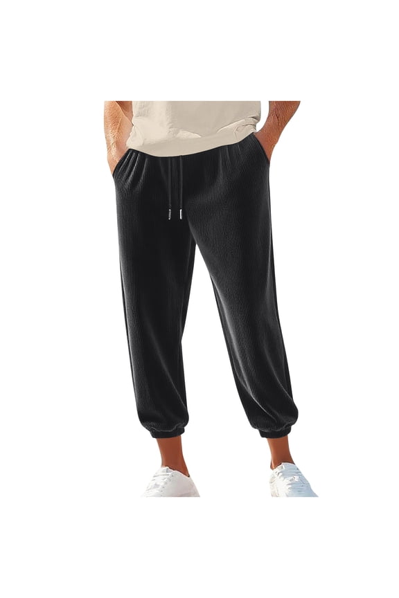 Drawstring Elastic Waist Joggers for Men Full Length with Pockets Running Lounge Pants