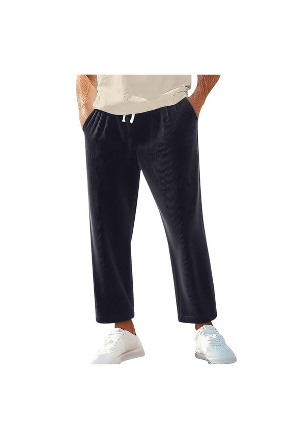 Drawstring Elastic Waist Joggers for Men Straight Leg Full Length with Pockets Running Lounge Pants