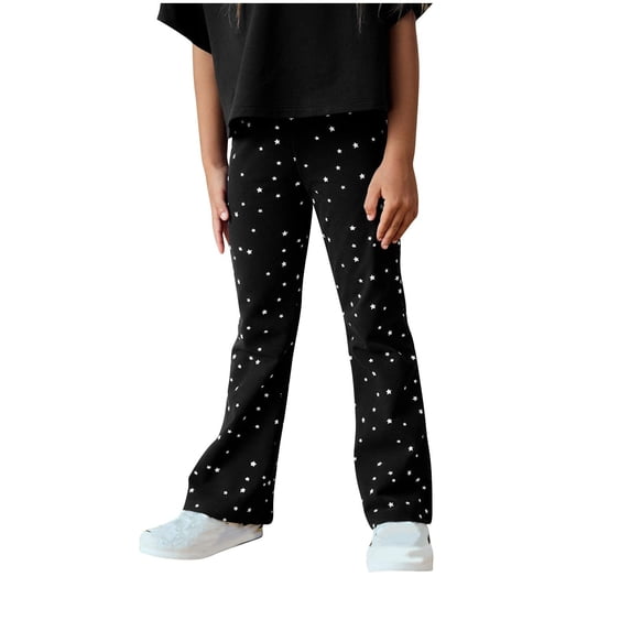 MXUIKV Girls Kid Leggings Pants Slim Fitted Bootcut Elastic Wasit Star Print Daily Outer Wear Trousers(3-4 Years,Black)
