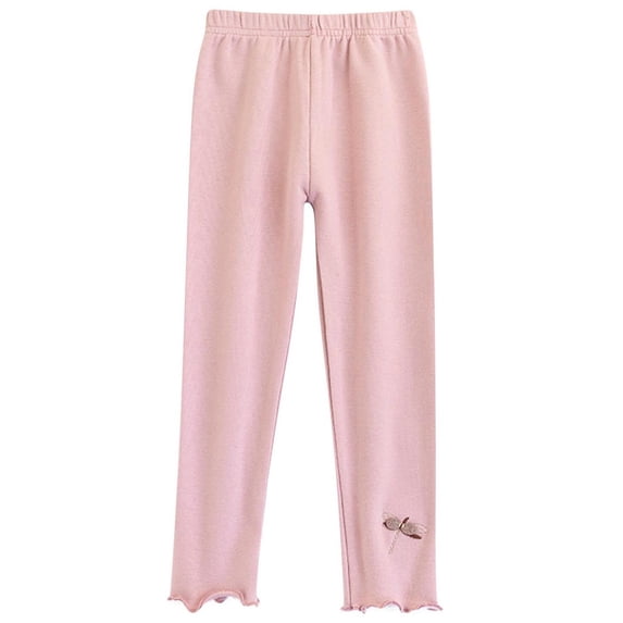 MXUIKV Girls Kids Leggings Pants Lightweight Classic Fitted Elastic Waist Straight Leg Ruffle Cuff Trousers(9-10 Years,Pink)